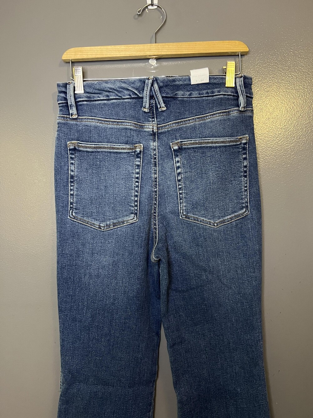 Good American Jeans Womens 8/29 Blue High Rise Bootcut Distressed Frayed Denim